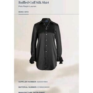NWT Ralph Lauren Polo Ruffled Cuff 100% Silk Shirt Retails $328 Size 4